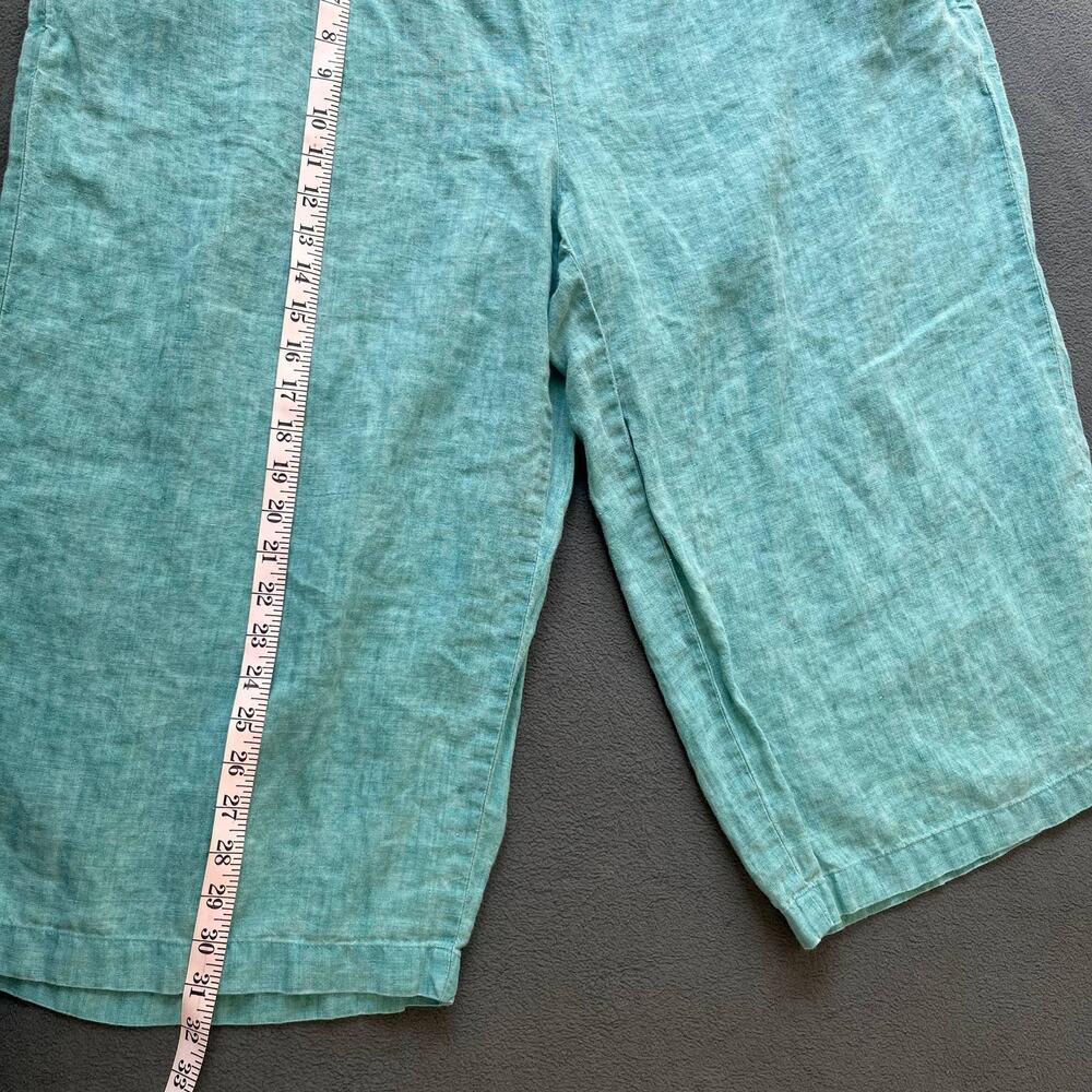 Eileen Fisher Linen Pants Womens Size 2X Teal Organic Wide Leg Cropped Lagenlook - Picture 3 of 8